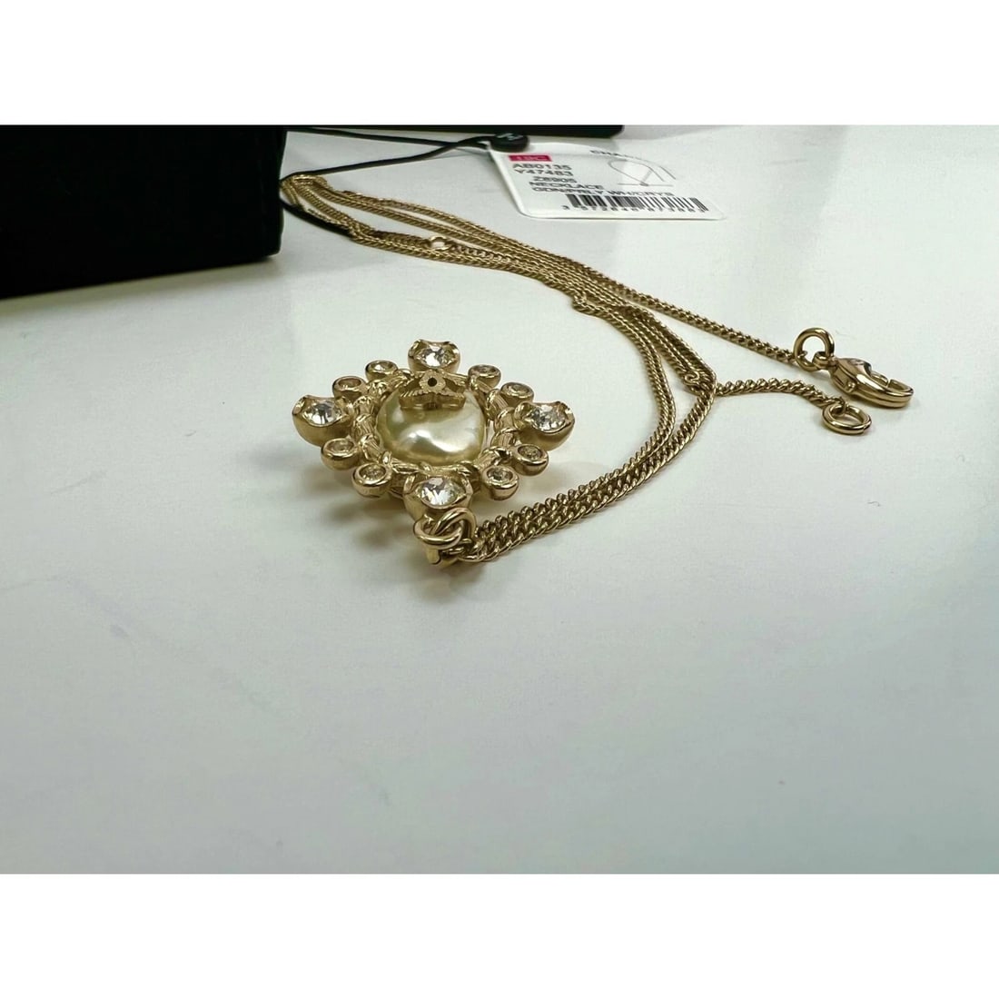 Chanel Crystal CC Necklace Gold Pearly Fashion Jewelry - 9