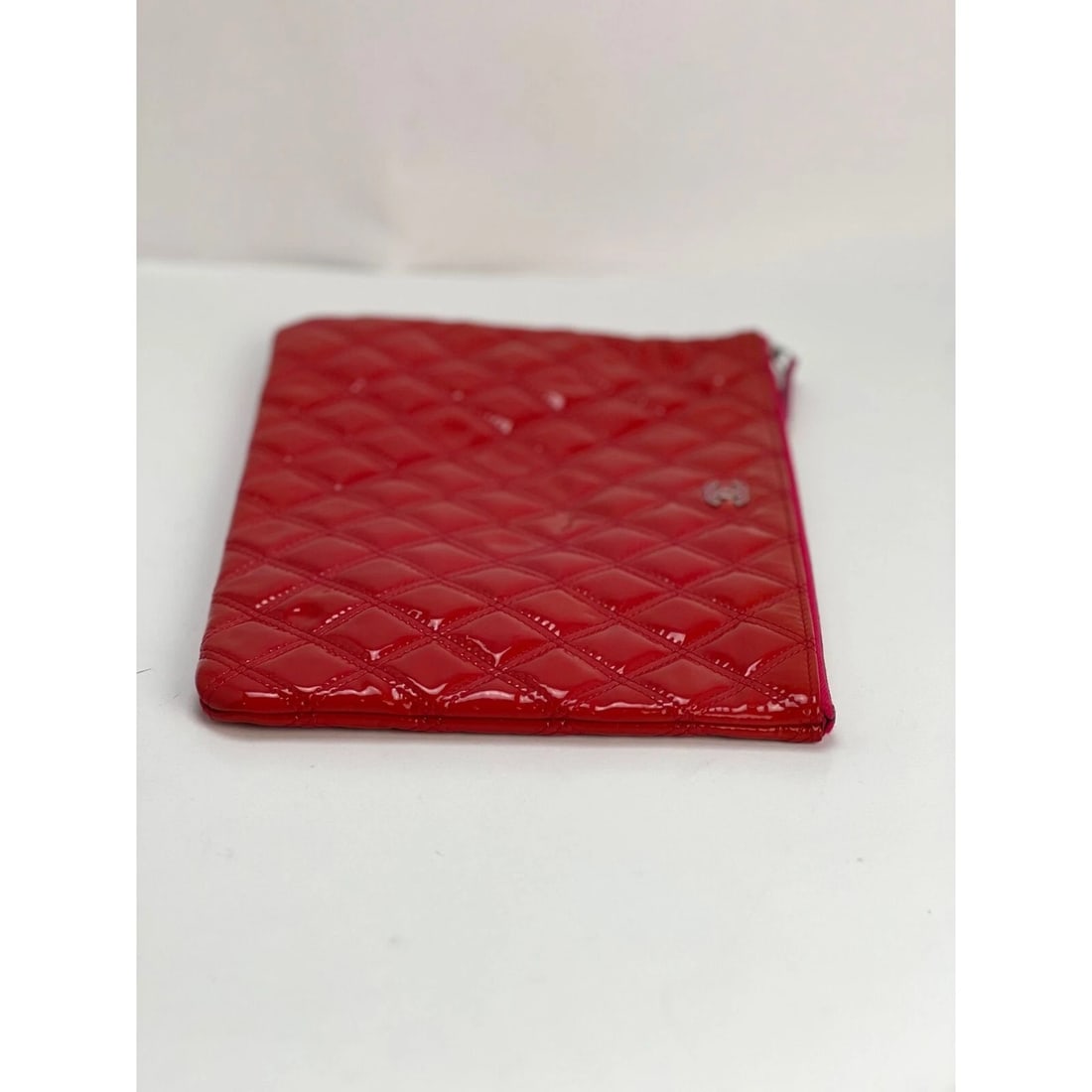 Chanel Patent Quilted Medium Cosmetic Case Dark Pink Clutch Bag - 12