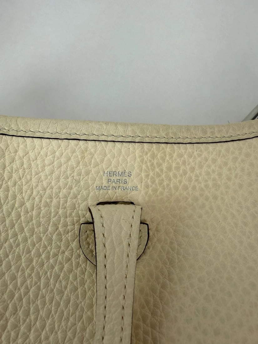 Hermes Taurillon Clemence evelyne TPM Nata White Crossbody Bag - 11