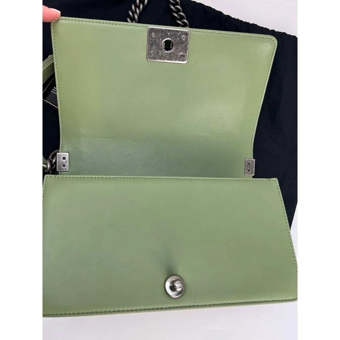 Chanel Calfskin Chevron Quilted Medium Boy Flap Light Green Bag - 12