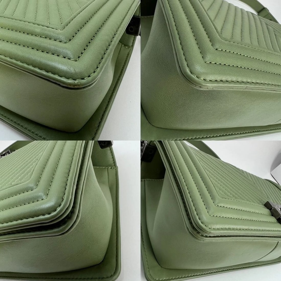 Chanel Calfskin Chevron Quilted Medium Boy Flap Light Green Bag - 15