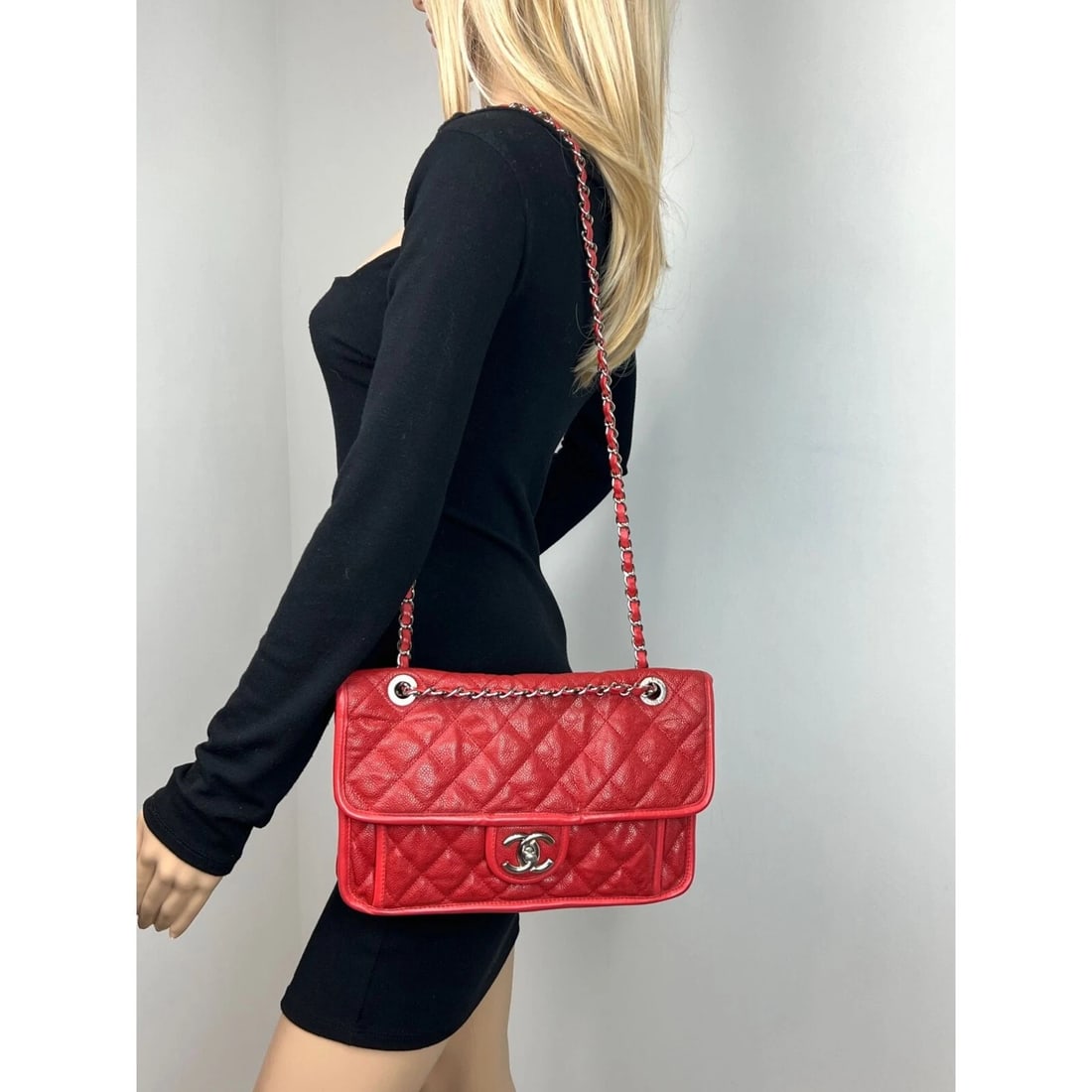 Chanel Caviar Quilted Medium French Riviera Red Flap Shoulder Bag - 19