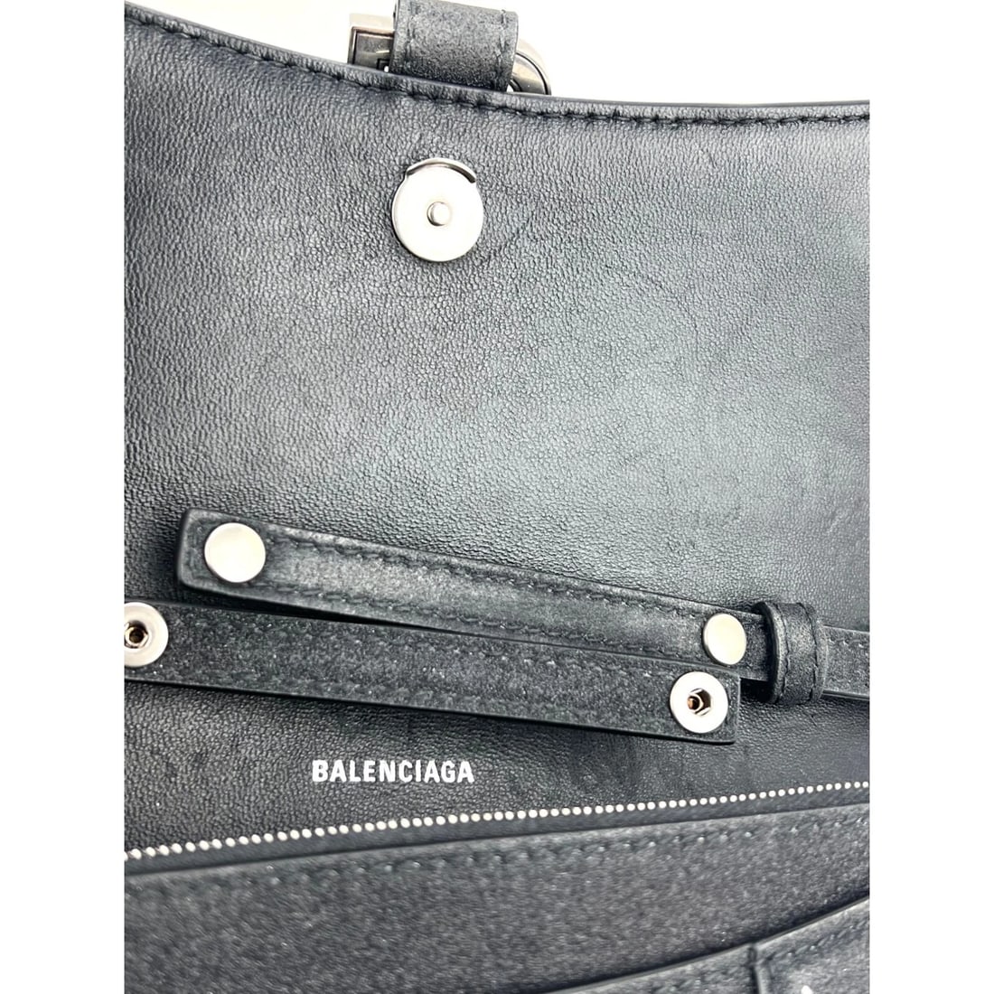 BALENCIAGA Hourglass Wallet On Chain Black Glitter Clutch Shoulder Bag - 12
