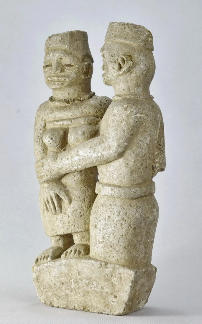 Bakongo Ntadi stone rare couple figure 16" statue African Tribal Art MC2024: Title: Bakongo Ntadi stone rare couple figure 16" statue African Tribal Art MC2024 Description: CONGO DRC Bakongo stone maternity figure NTADI Rare couple A similar statue was sold at Piasa in 2018 Th