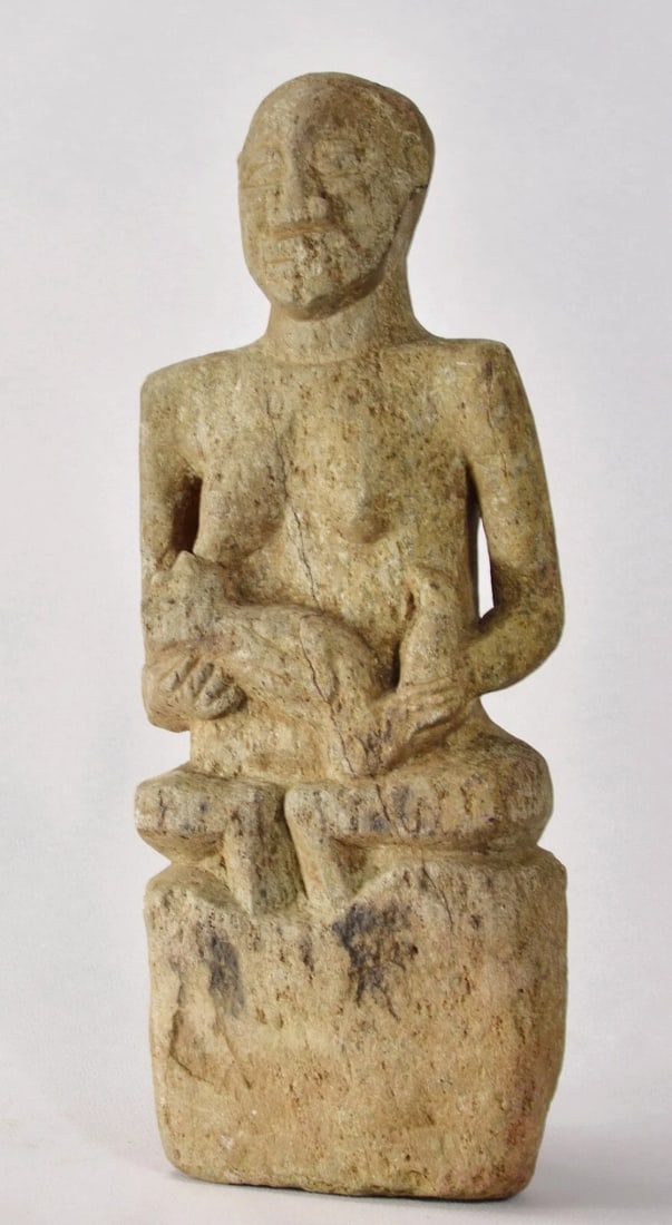 Bakongo Ntadi stone maternity figure 15 inches statue African Tribal Art MC2023 - 3