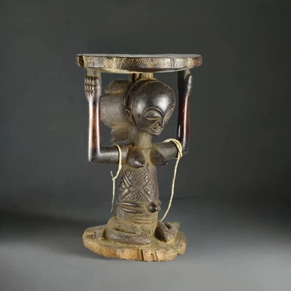 LUBA Old (+100years) caryatid stool tabouret seat Congo African Tribal Art 1412 (1 of 6)