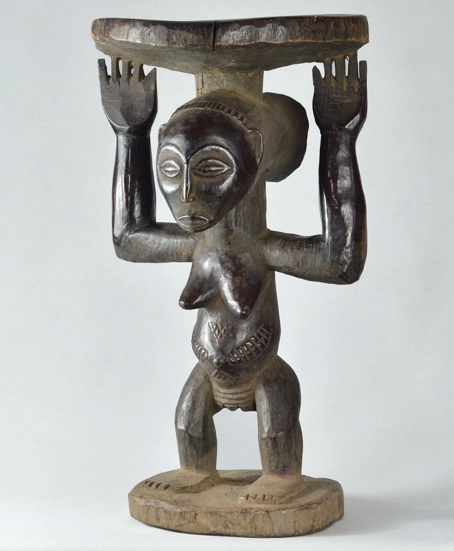 LUBA cariatid stool tabouret statue Congo African Tribal Art MC1789 - 6