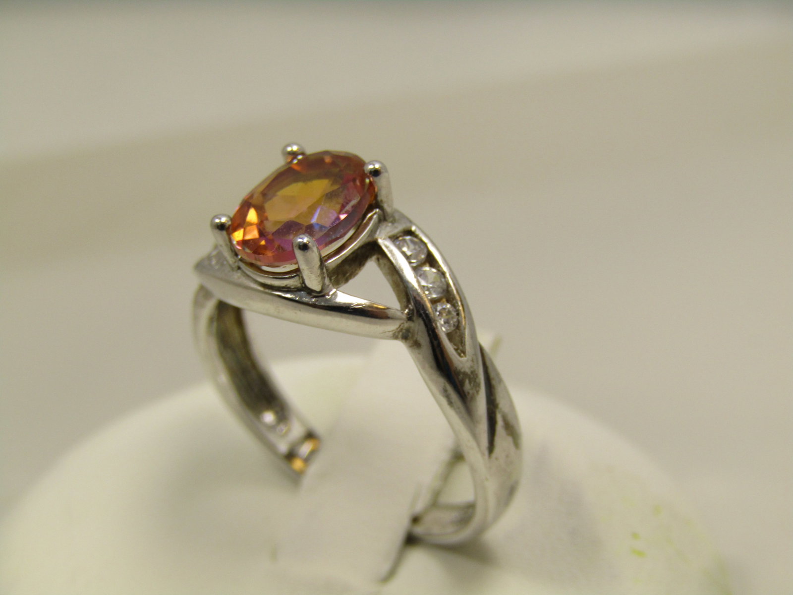 Sterling Pink/Orange Topaz Ring, CZ, Sz. 6, 1990's - After - 3