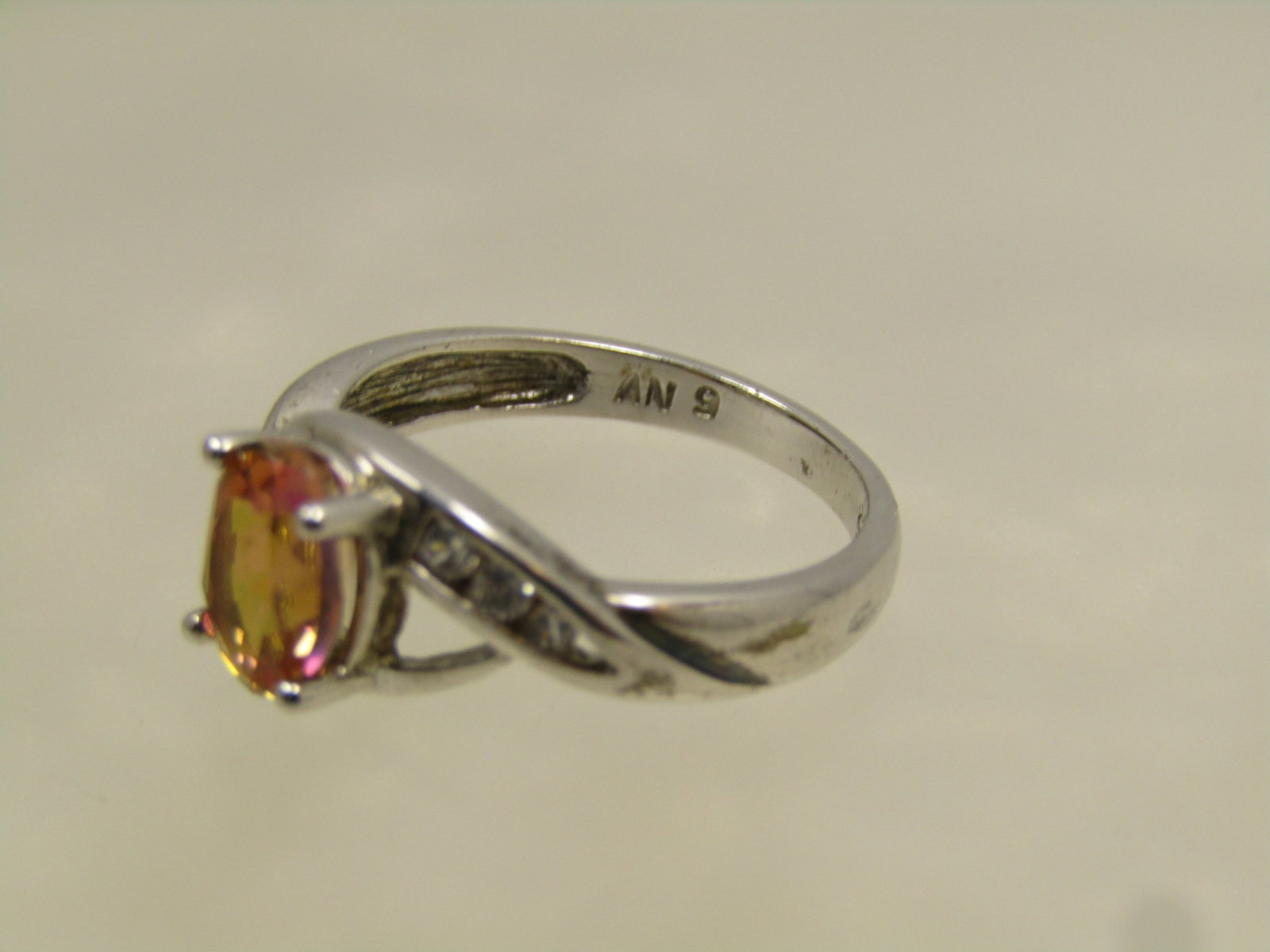 Sterling Pink/Orange Topaz Ring, CZ, Sz. 6, 1990's - After - 4