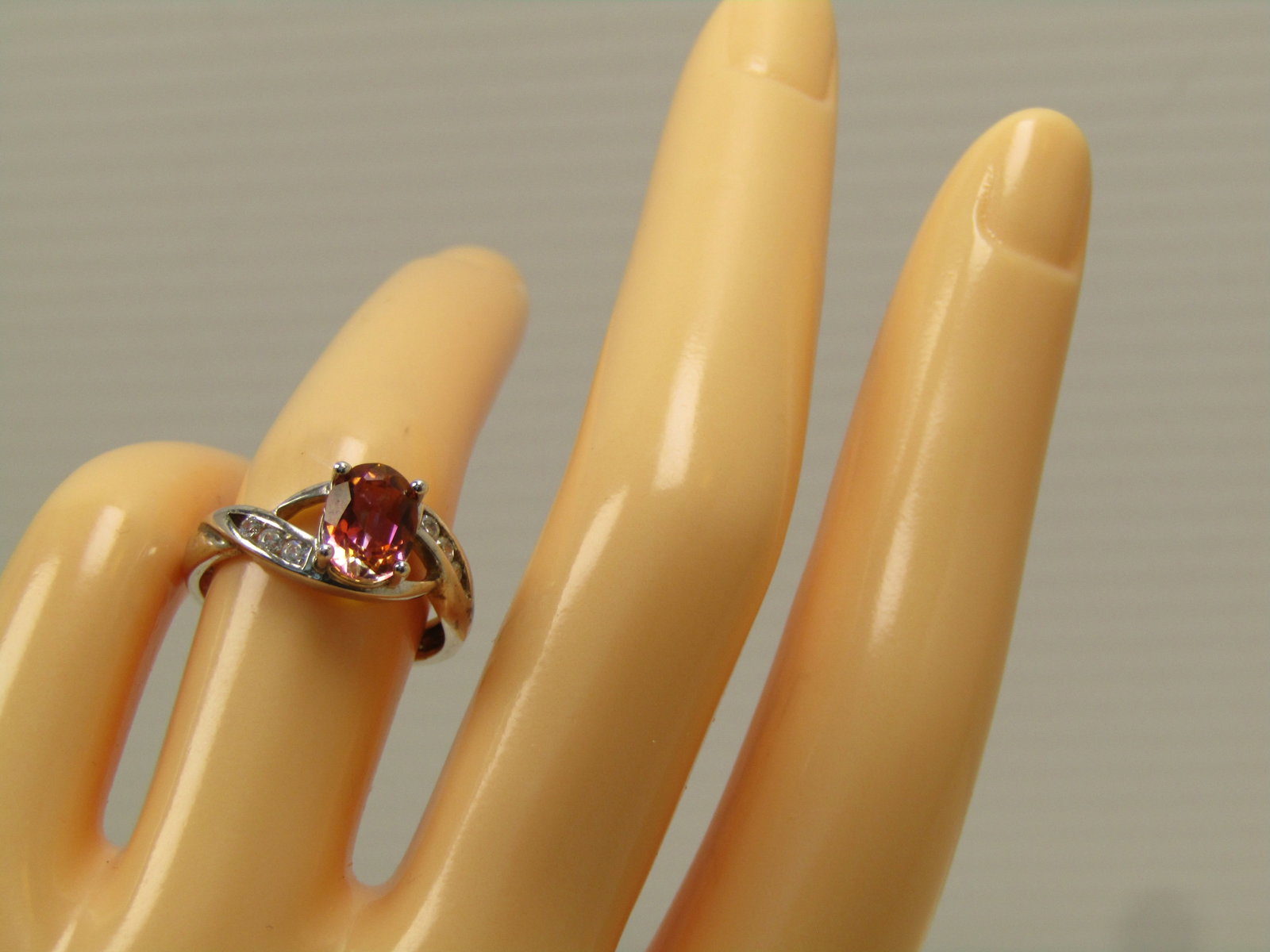 Sterling Pink/Orange Topaz Ring, CZ, Sz. 6, 1990's - After - 7