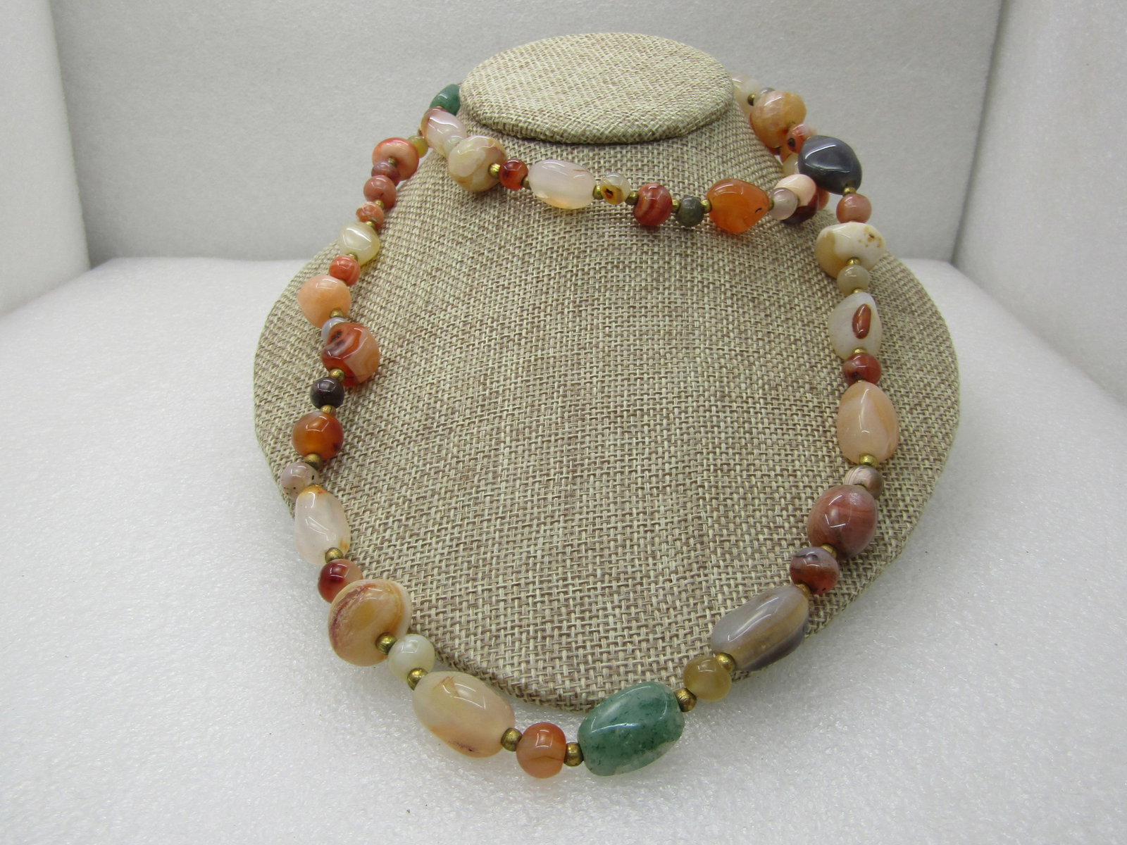 Vintage Mixed Hardstone Necklace, 34" Gold Tone Accent Beads NL - 2
