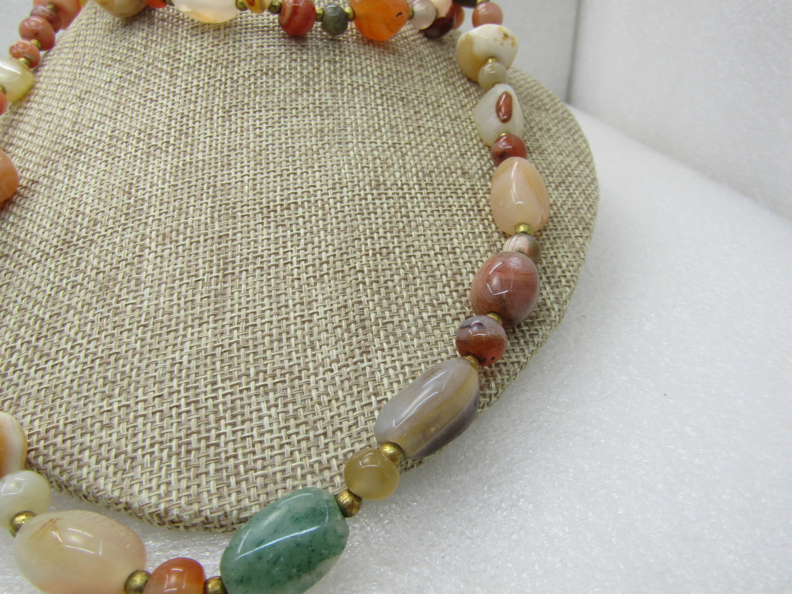 Vintage Mixed Hardstone Necklace, 34" Gold Tone Accent Beads NL - 3