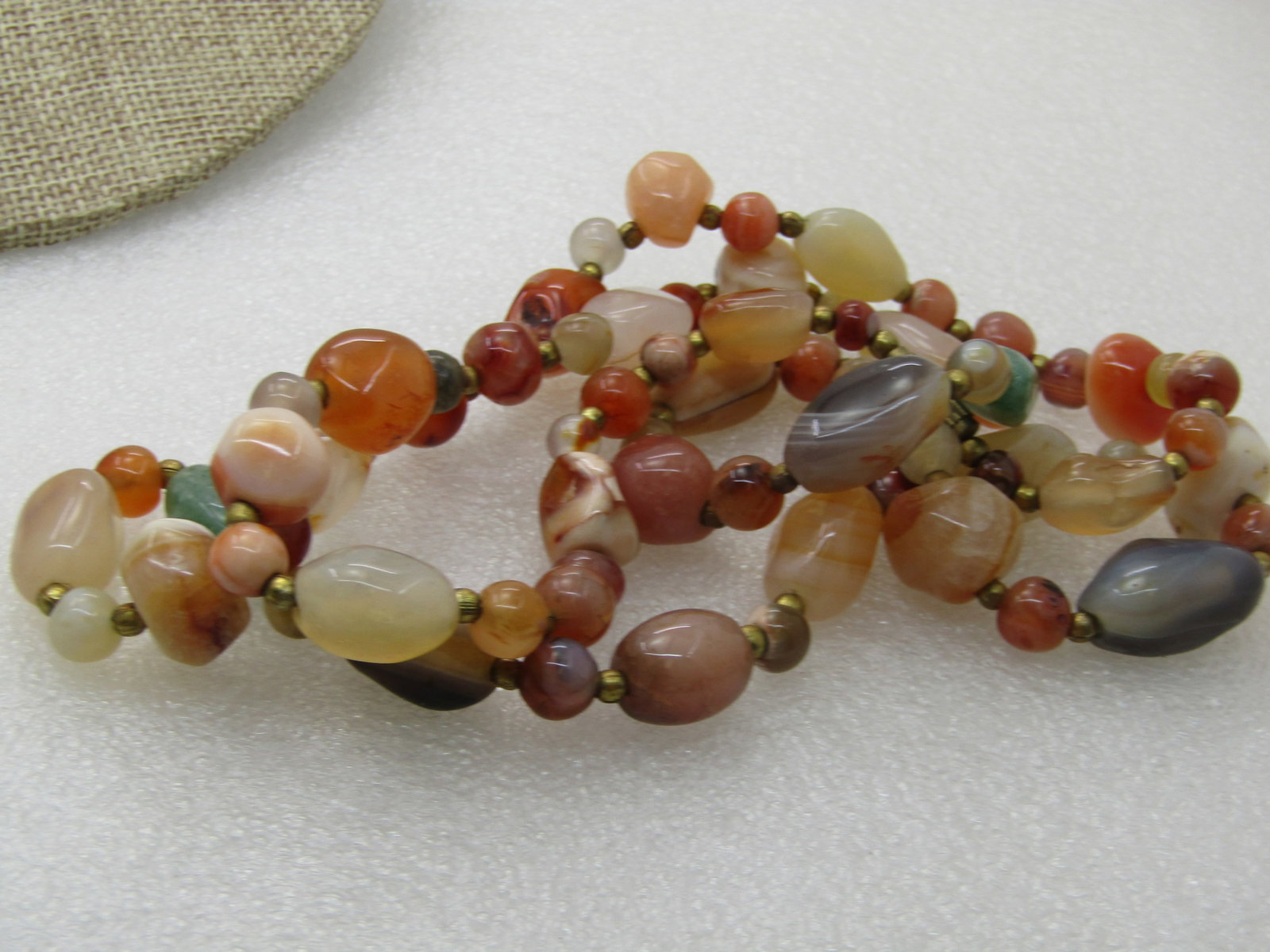 Vintage Mixed Hardstone Necklace, 34" Gold Tone Accent Beads NL - 4