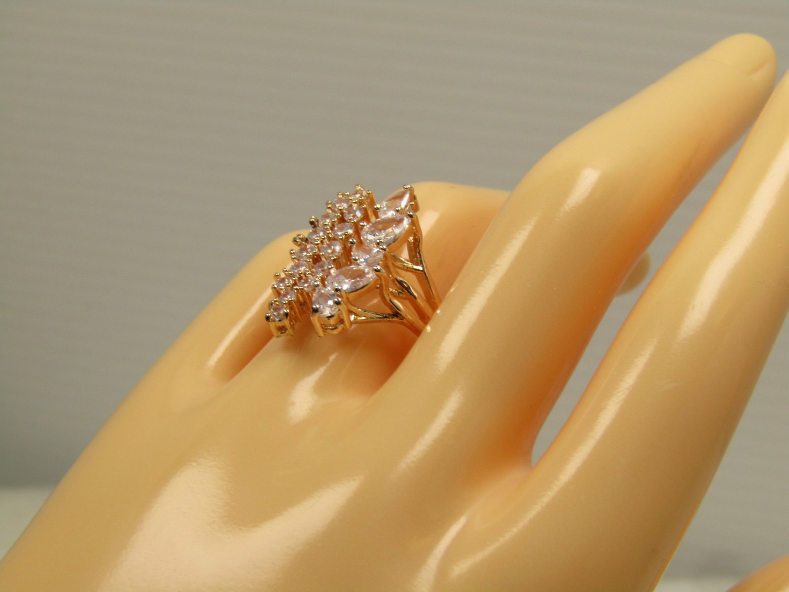 Rose Gold Clear Rhinestone Ring, Adjustable Sz 7.5 -10 - 7