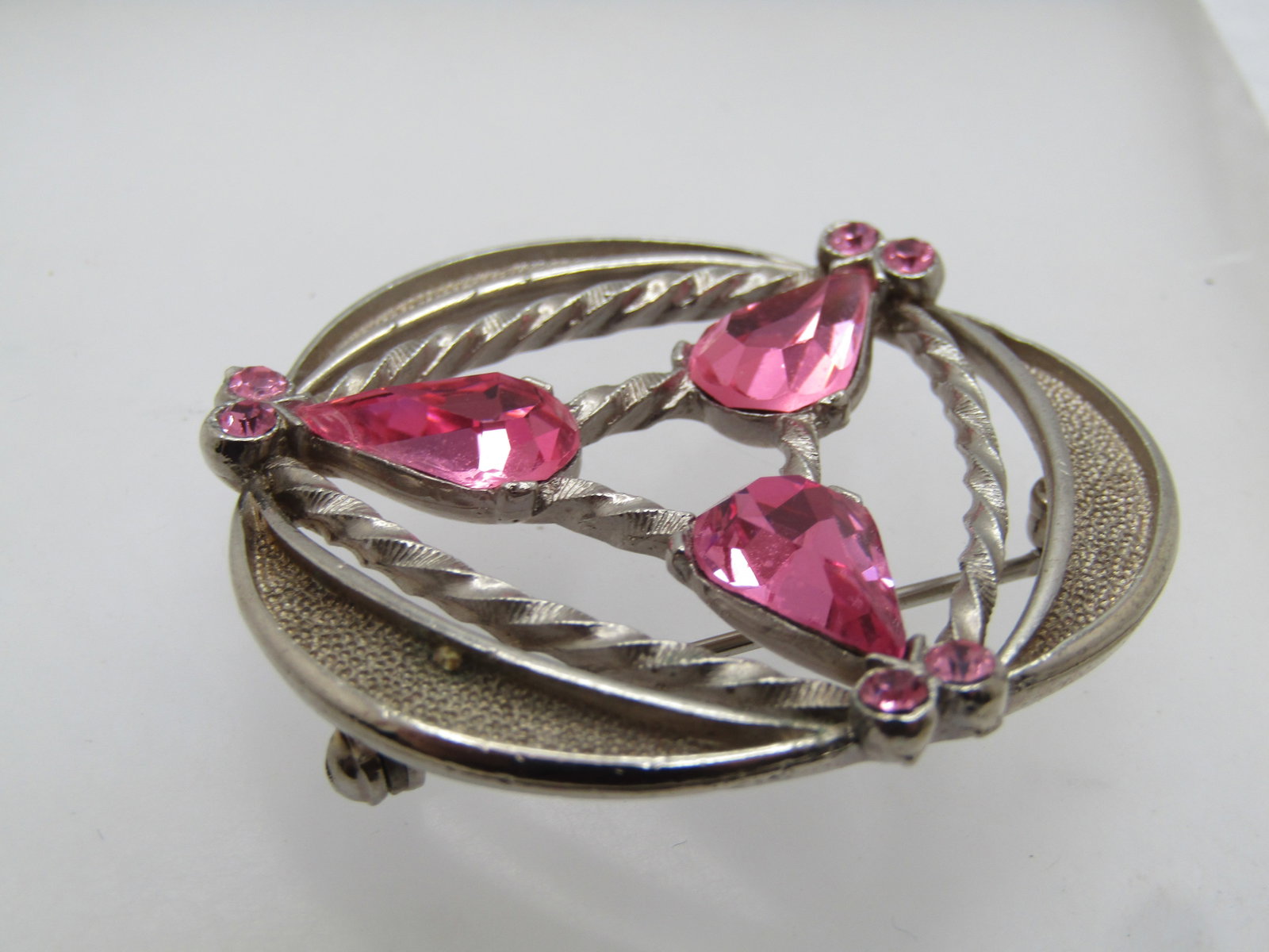 Vintage Pink Rhinestone Brooch, Mod Design, 1960's-1970's - 3