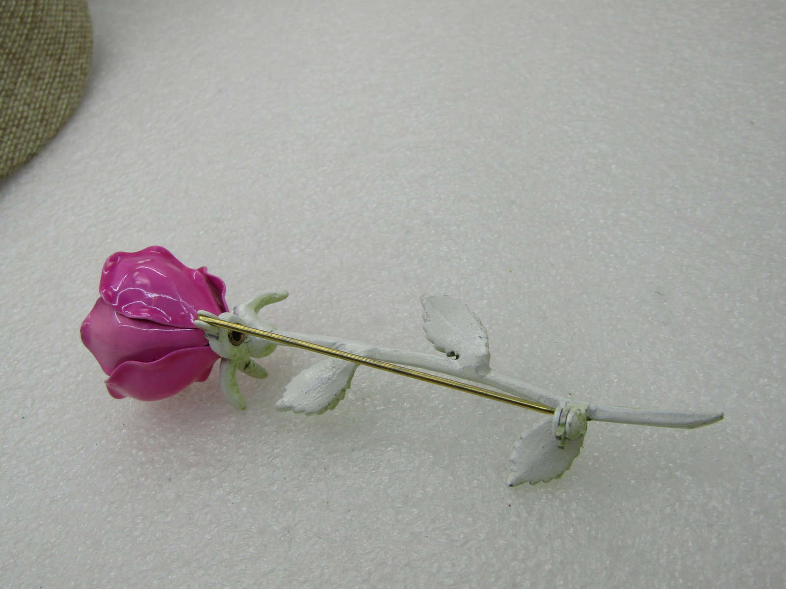 Vintage Pink Enameled Rose Brooch, Long Stem, 3.75" - 6