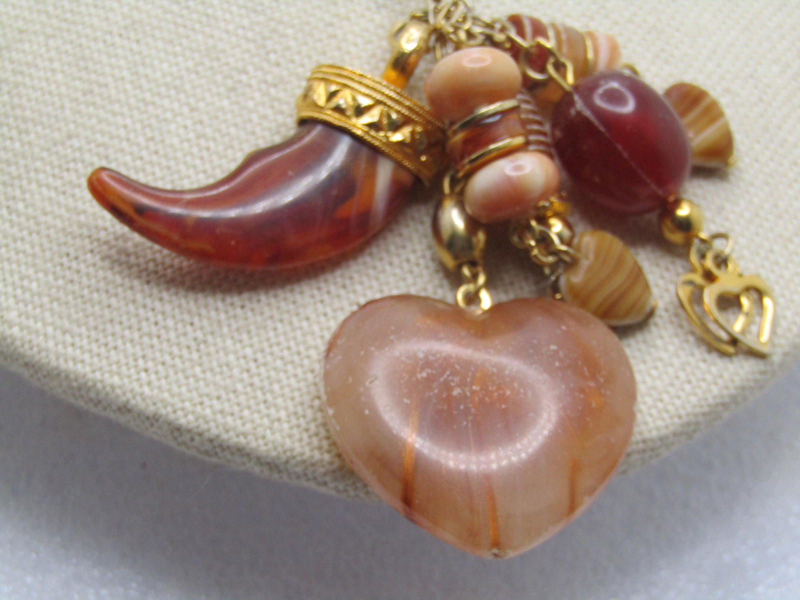 Vintage Mixed Glass & Plastic Hearts & Italian Horn Charm Necklace, 28", 1970's-1980's - 2