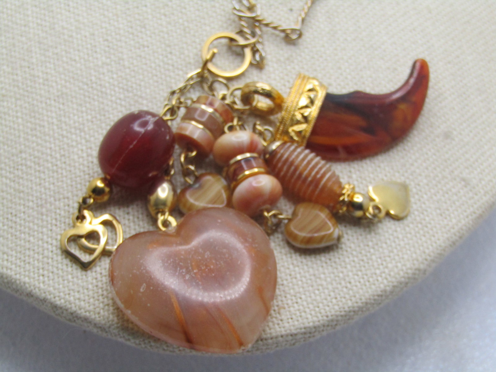 Vintage Mixed Glass & Plastic Hearts & Italian Horn Charm Necklace, 28", 1970's-1980's - 3