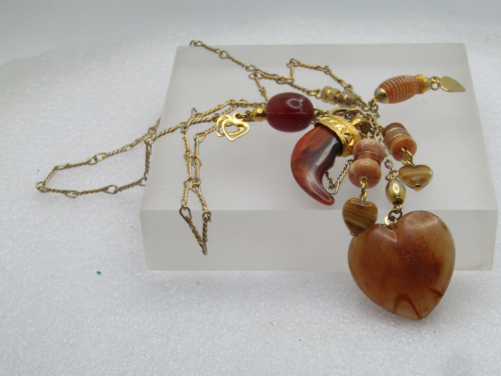 Vintage Mixed Glass & Plastic Hearts & Italian Horn Charm Necklace, 28", 1970's-1980's - 4