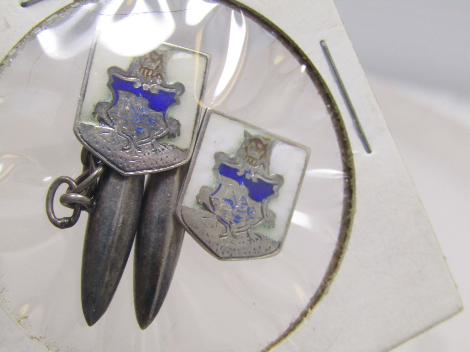 Vintage Sterling Enameled Lion/Ship/Shield Cufflinks , 1930's-1940's - 2