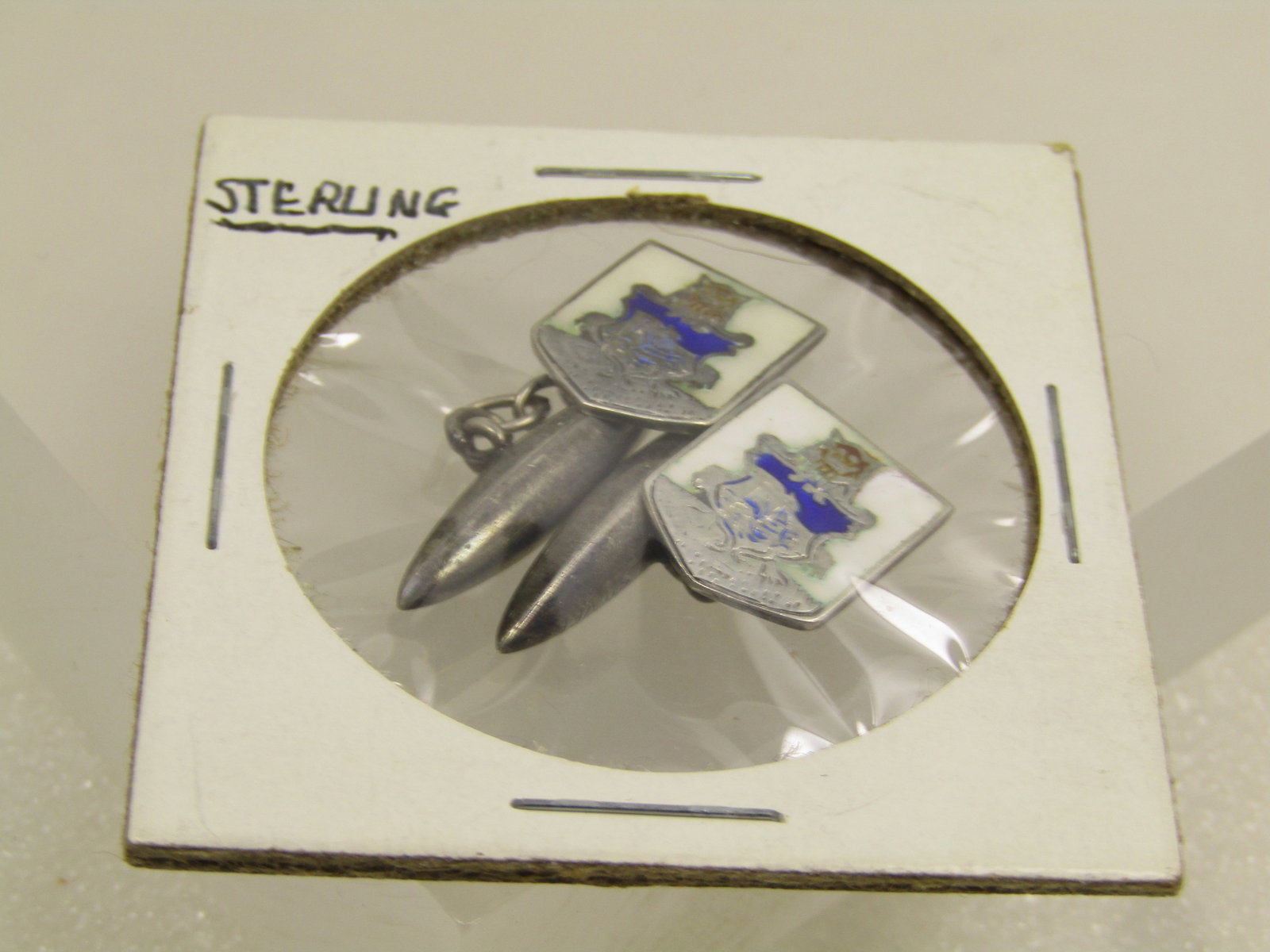 Vintage Sterling Enameled Lion/Ship/Shield Cufflinks , 1930's-1940's - 3