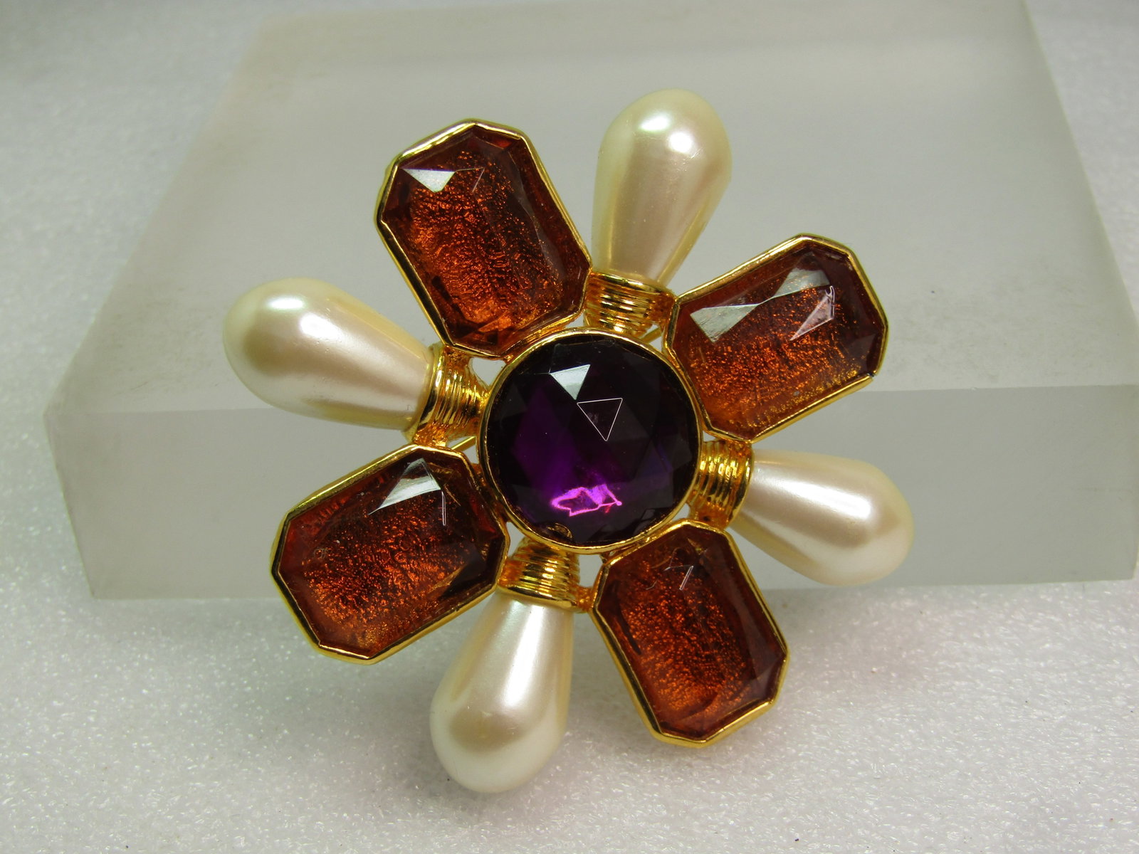 Vintage Faux Pearl Rhinestone Maltese Cross Brooch/Pendant, Avon, 1980's - 2