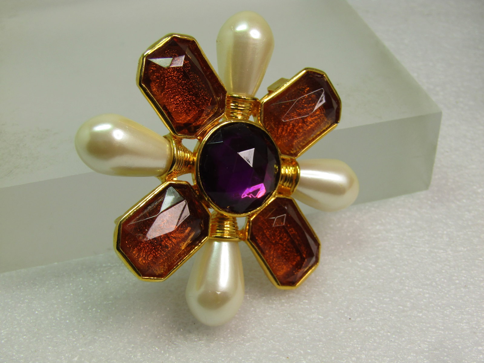 Vintage Faux Pearl Rhinestone Maltese Cross Brooch/Pendant, Avon, 1980's - 3