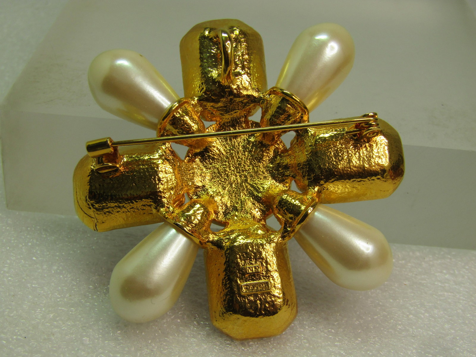 Vintage Faux Pearl Rhinestone Maltese Cross Brooch/Pendant, Avon, 1980's - 4