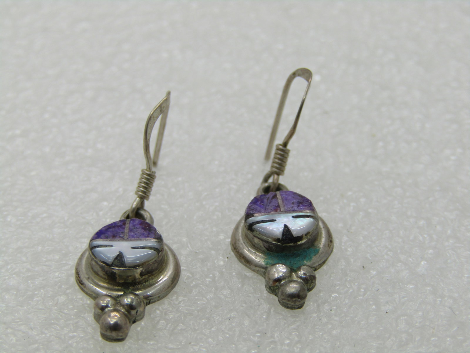 Signed Sterling Southwestern Charoite Sun Face Earrings, Signed R.P. Edaakie, Pierced - 2