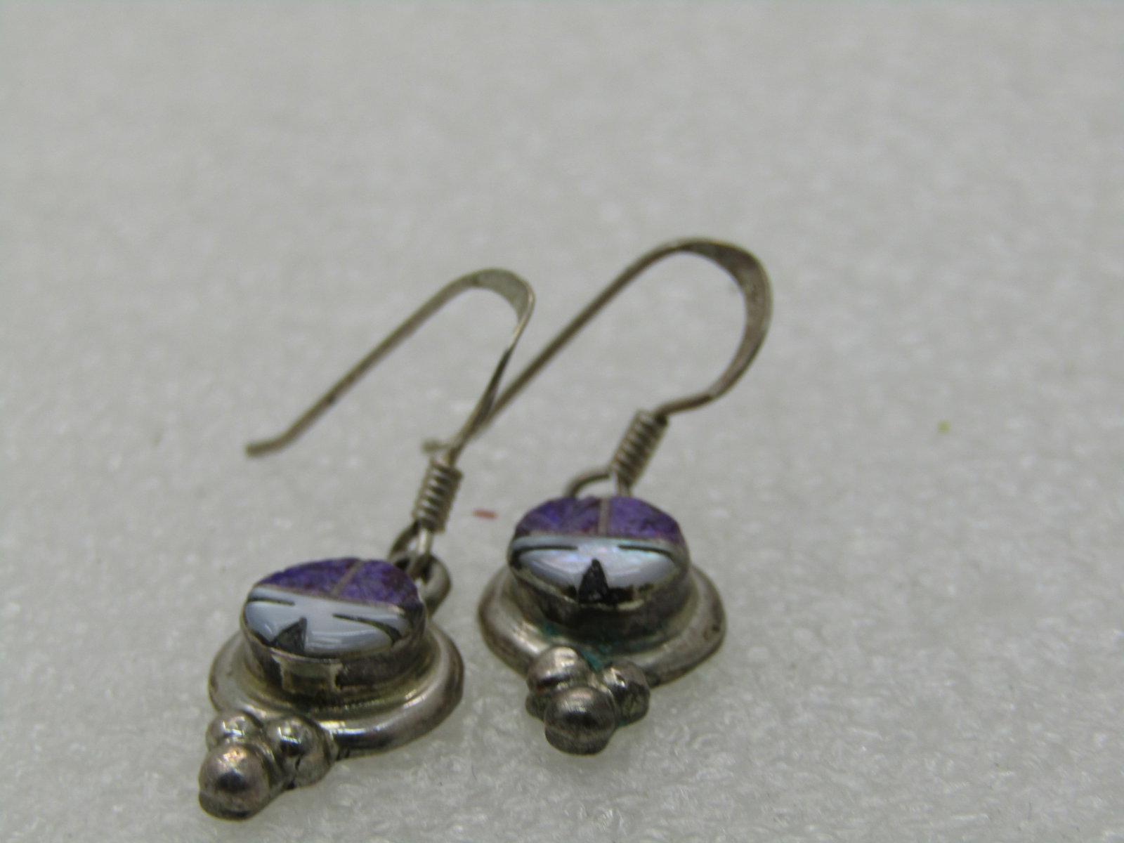 Signed Sterling Southwestern Charoite Sun Face Earrings, Signed R.P. Edaakie, Pierced - 3