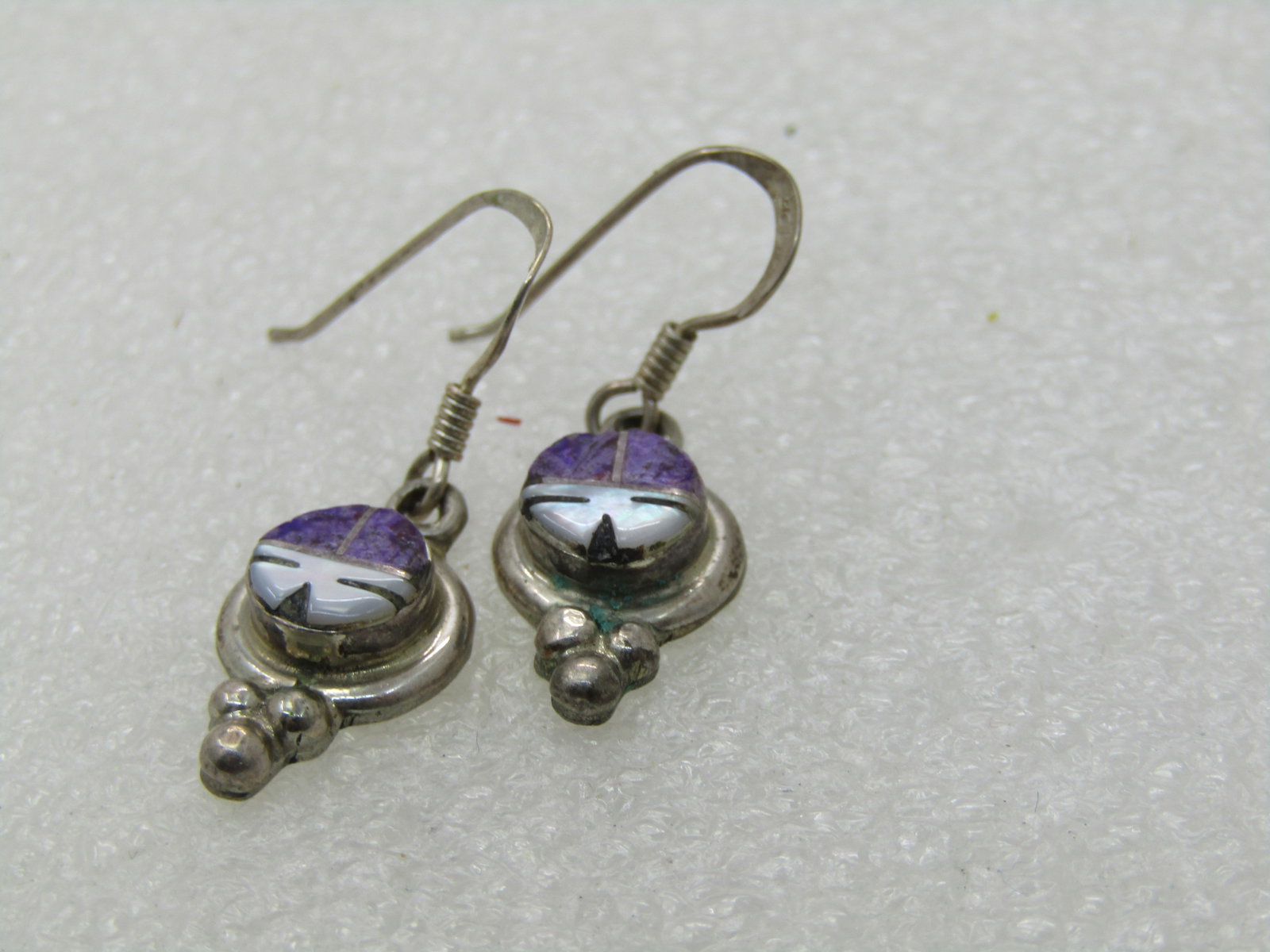 Signed Sterling Southwestern Charoite Sun Face Earrings, Signed R.P. Edaakie, Pierced - 4
