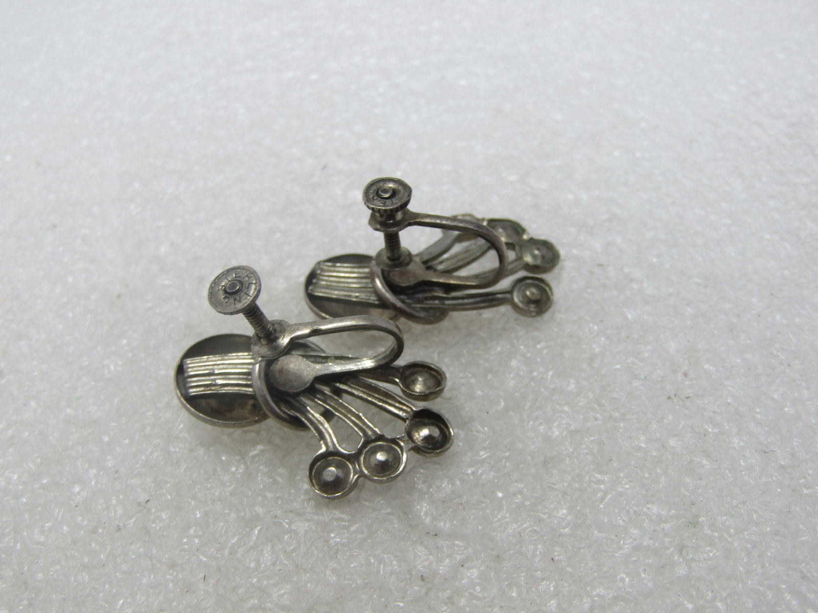 Vintage Sterling Blue Rhinestone Comet-Like Earrings, Screwback, 1940's-1950's - 5