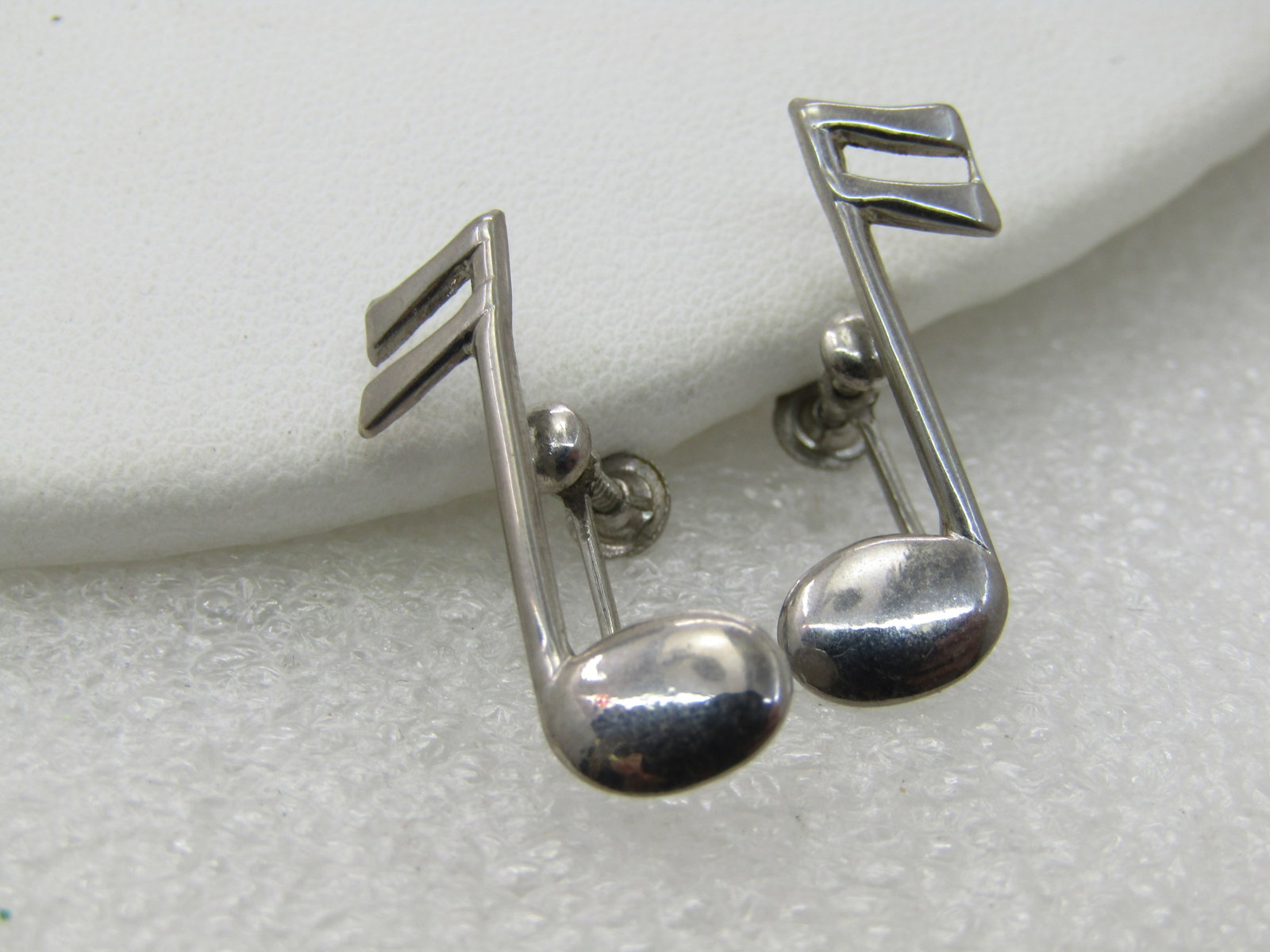 Vintage Sterling Silver Musical Notes Earrings, Screw Back, Signed SD, 1960's, appx. 1.76 grams. - 4