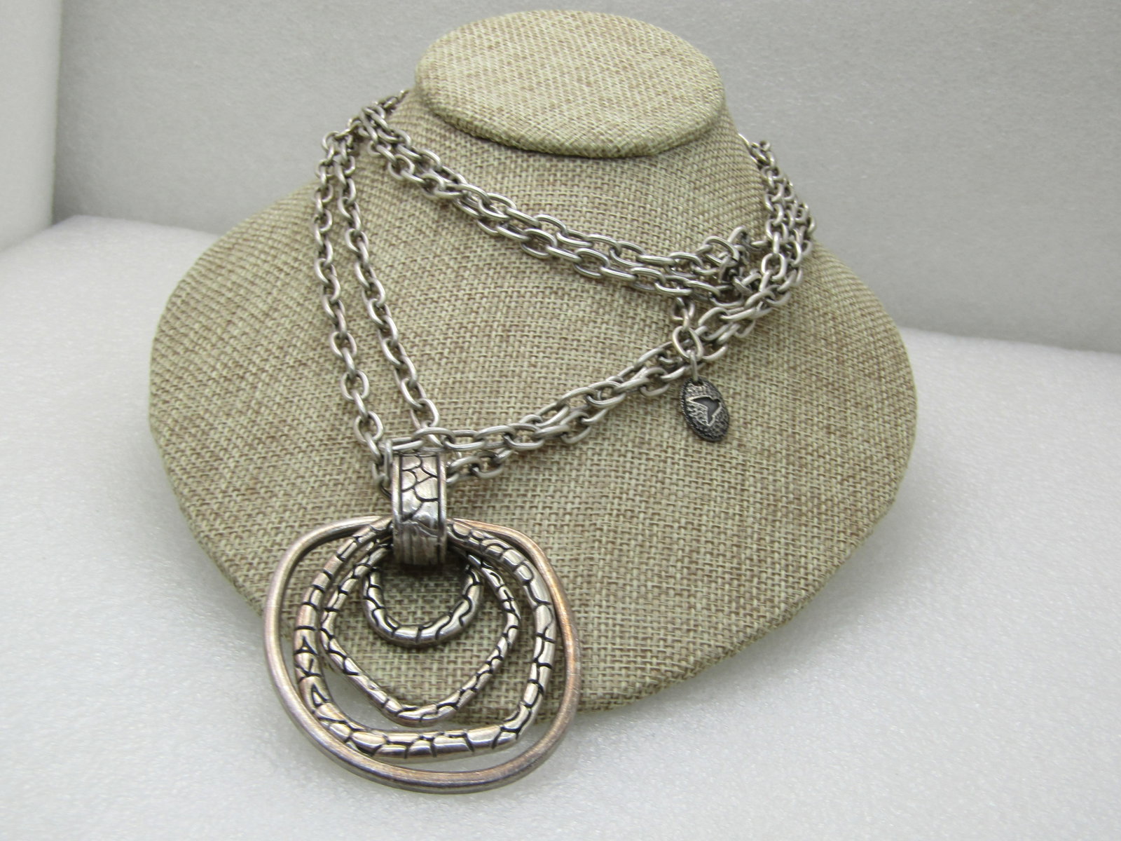 Double Strand Chunky Intertwined Hoop Necklace, 34", Silver Tone, Signed Treat NL - 2