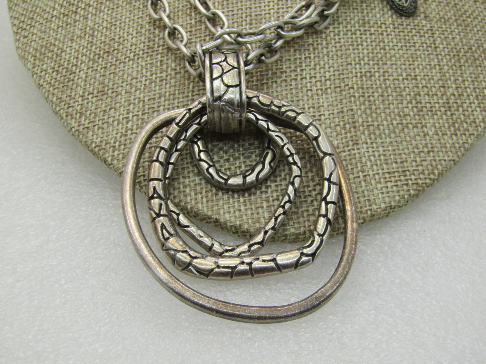 Double Strand Chunky Intertwined Hoop Necklace, 34", Silver Tone, Signed Treat NL - 3