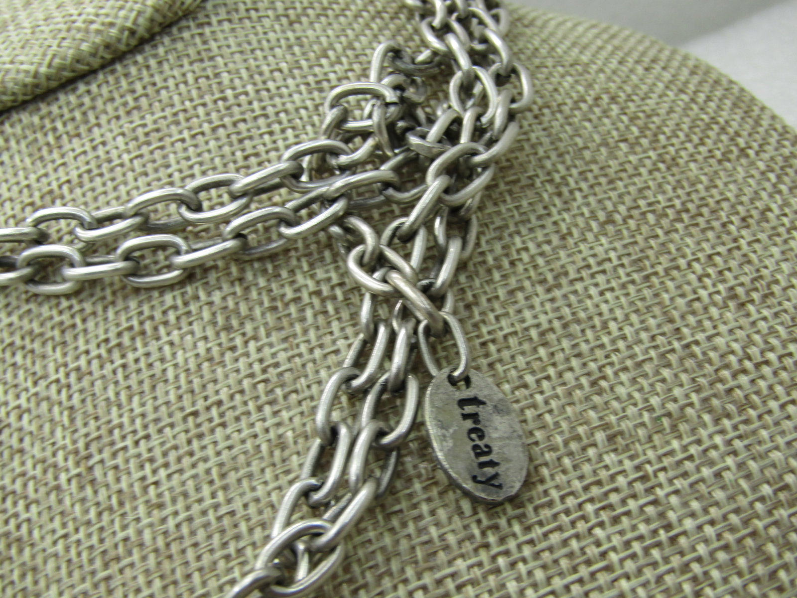 Double Strand Chunky Intertwined Hoop Necklace, 34", Silver Tone, Signed Treat NL - 5