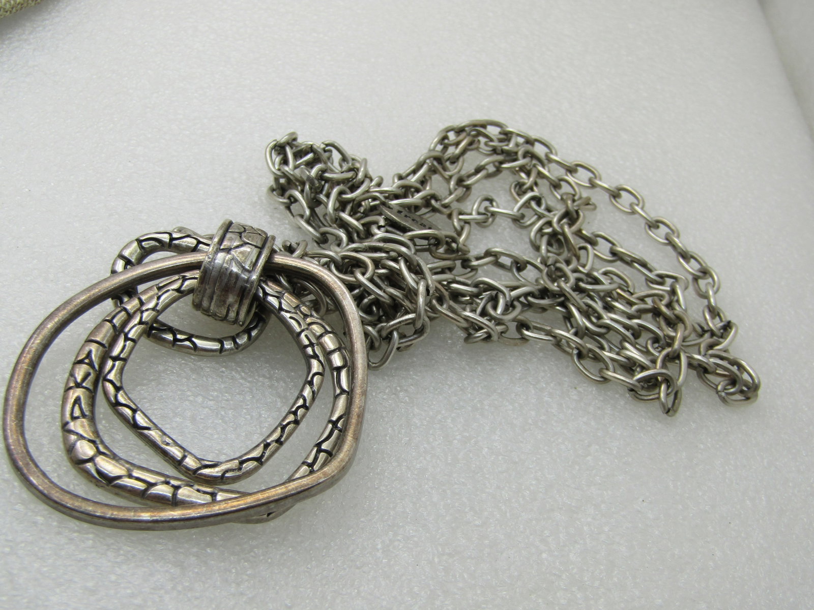 Double Strand Chunky Intertwined Hoop Necklace, 34", Silver Tone, Signed Treat NL - 6