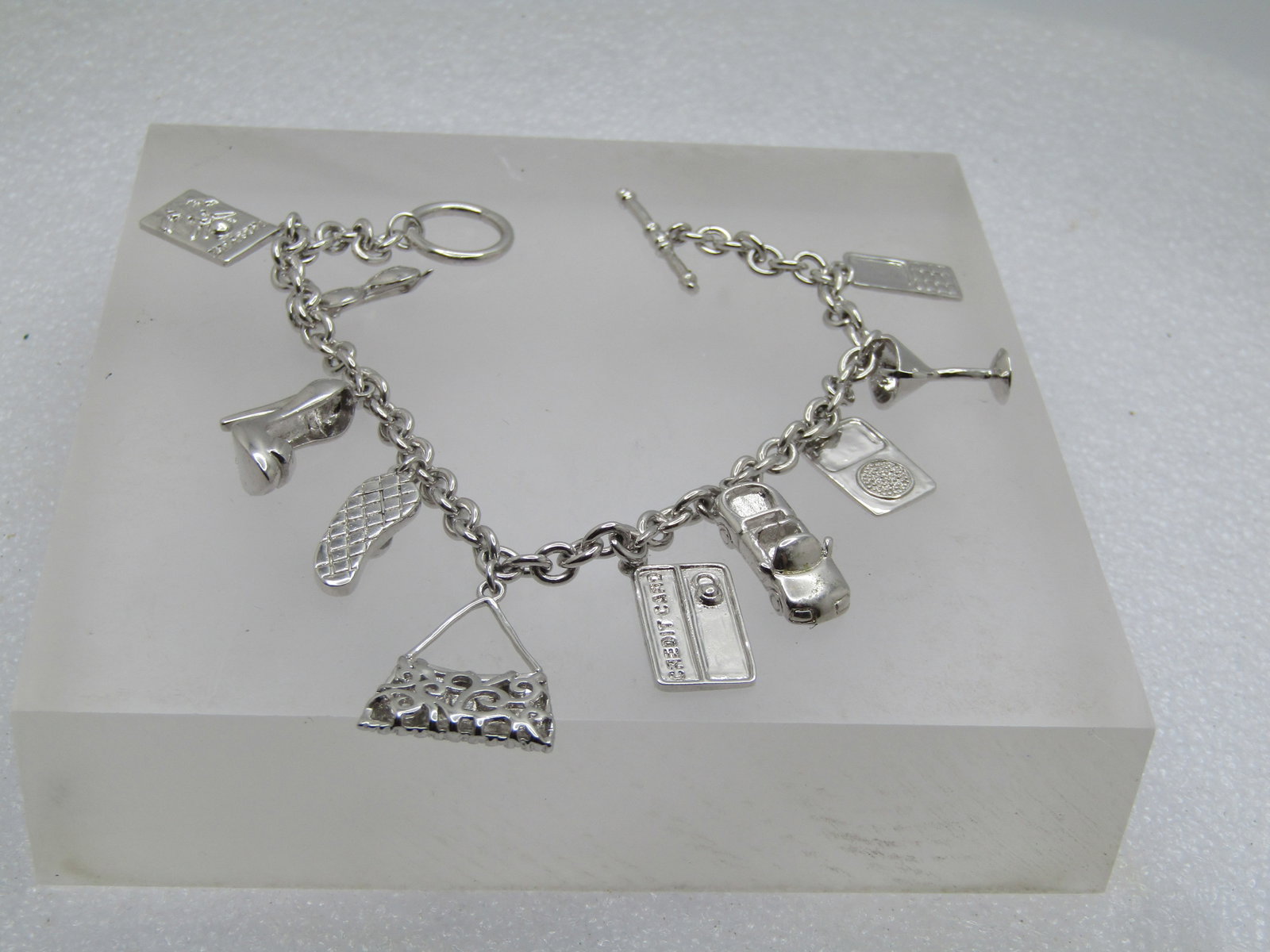 Vintage Posh Charm Bracelet, Toggle Clasp. 8", 1990's, Signed - 3