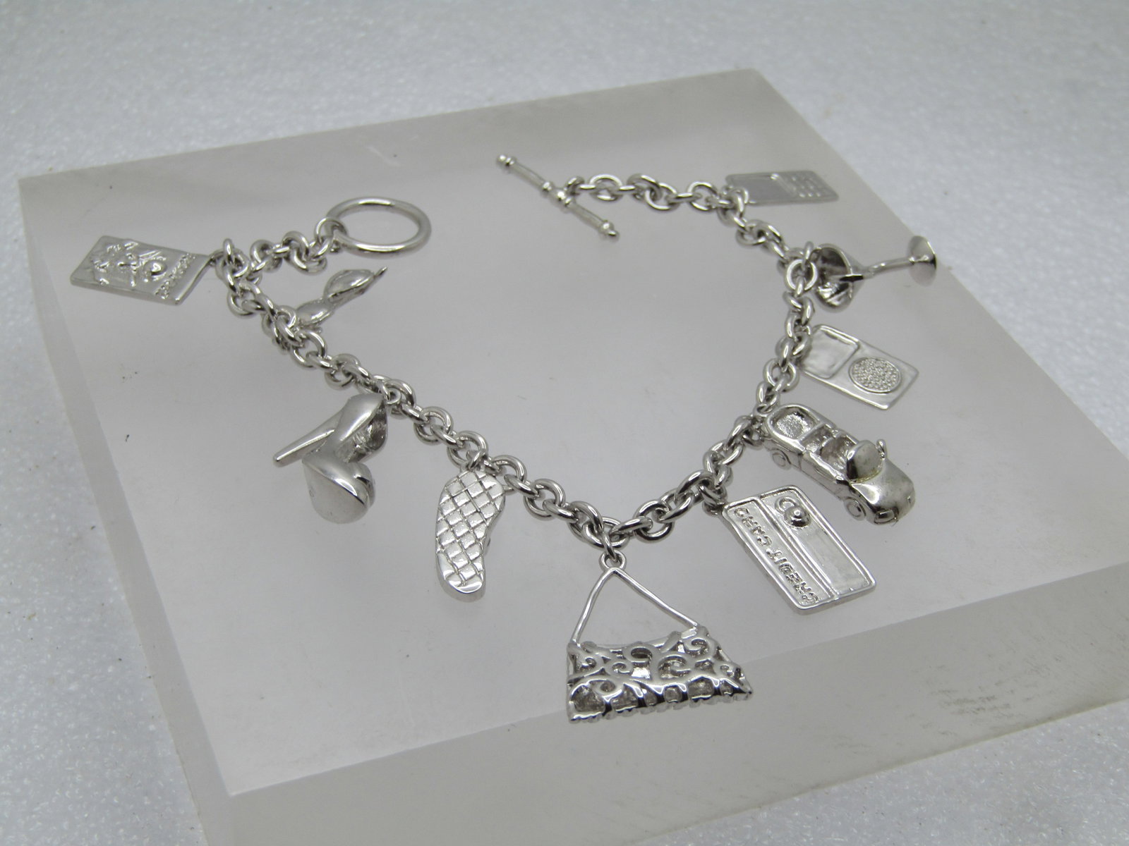 Vintage Posh Charm Bracelet, Toggle Clasp. 8", 1990's, Signed - 4