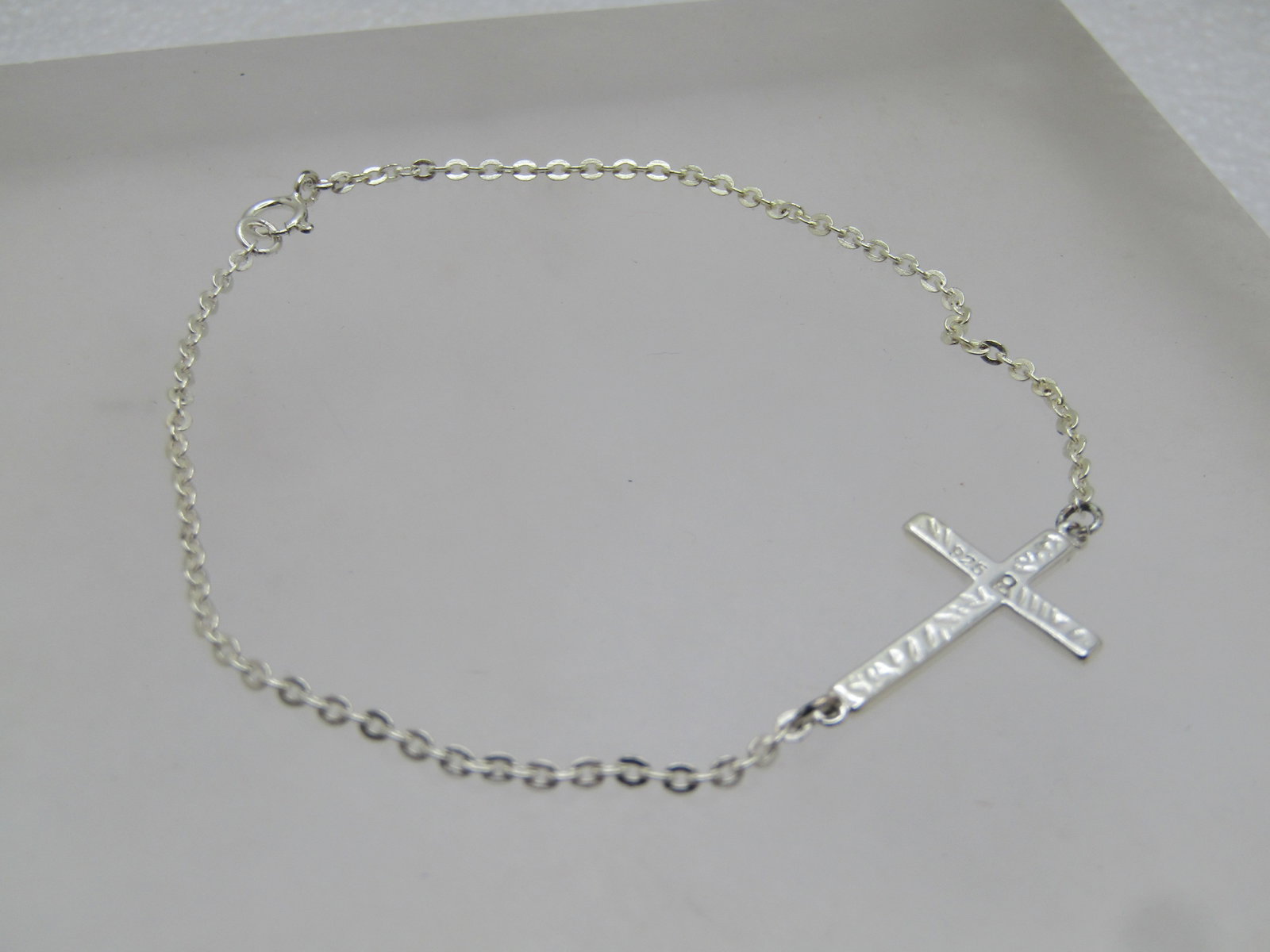 Sterling Cross Bracelet, 7.5", 1" Cross, 2000's - 2
