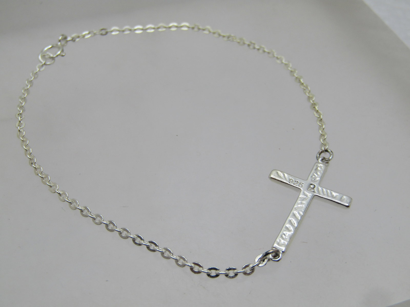 Sterling Cross Bracelet, 7.5", 1" Cross, 2000's - 3