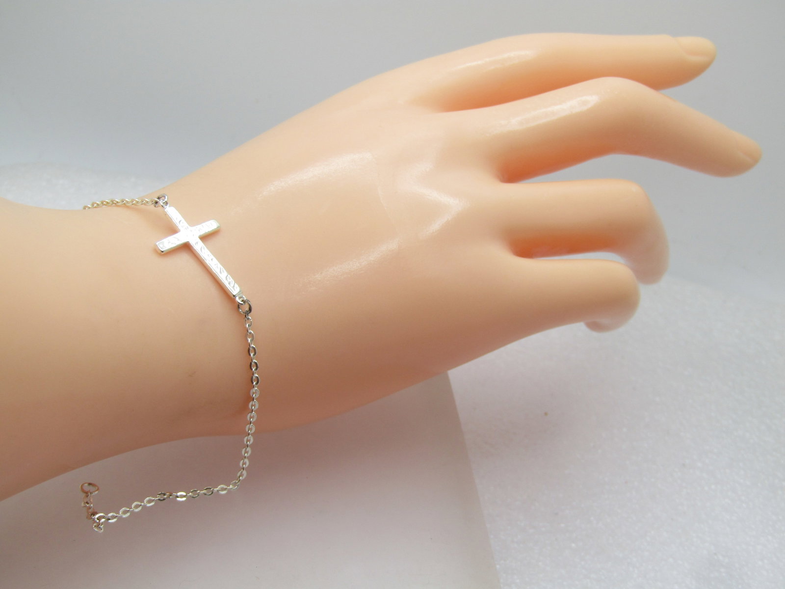 Sterling Cross Bracelet, 7.5", 1" Cross, 2000's - 7