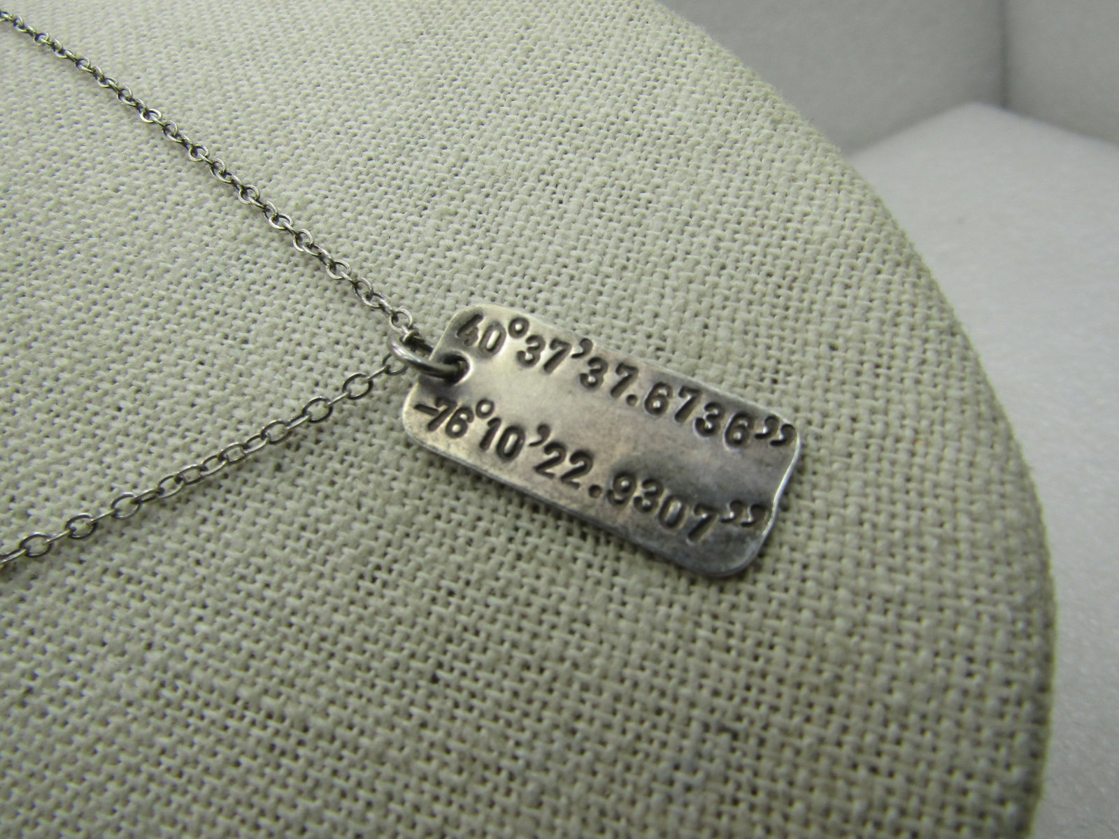 Sterling Silver Dog Tag Style Necklace, GPS Coordinates , Schuylkill Haven, PA 18" - 3