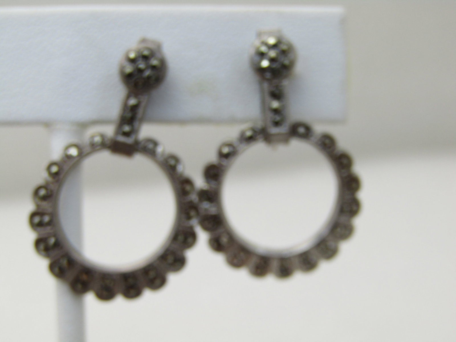 Vintage Sterling Silver Marcasite Earrings, Stud/Dangle, Marcasite, Mid-Century - 2