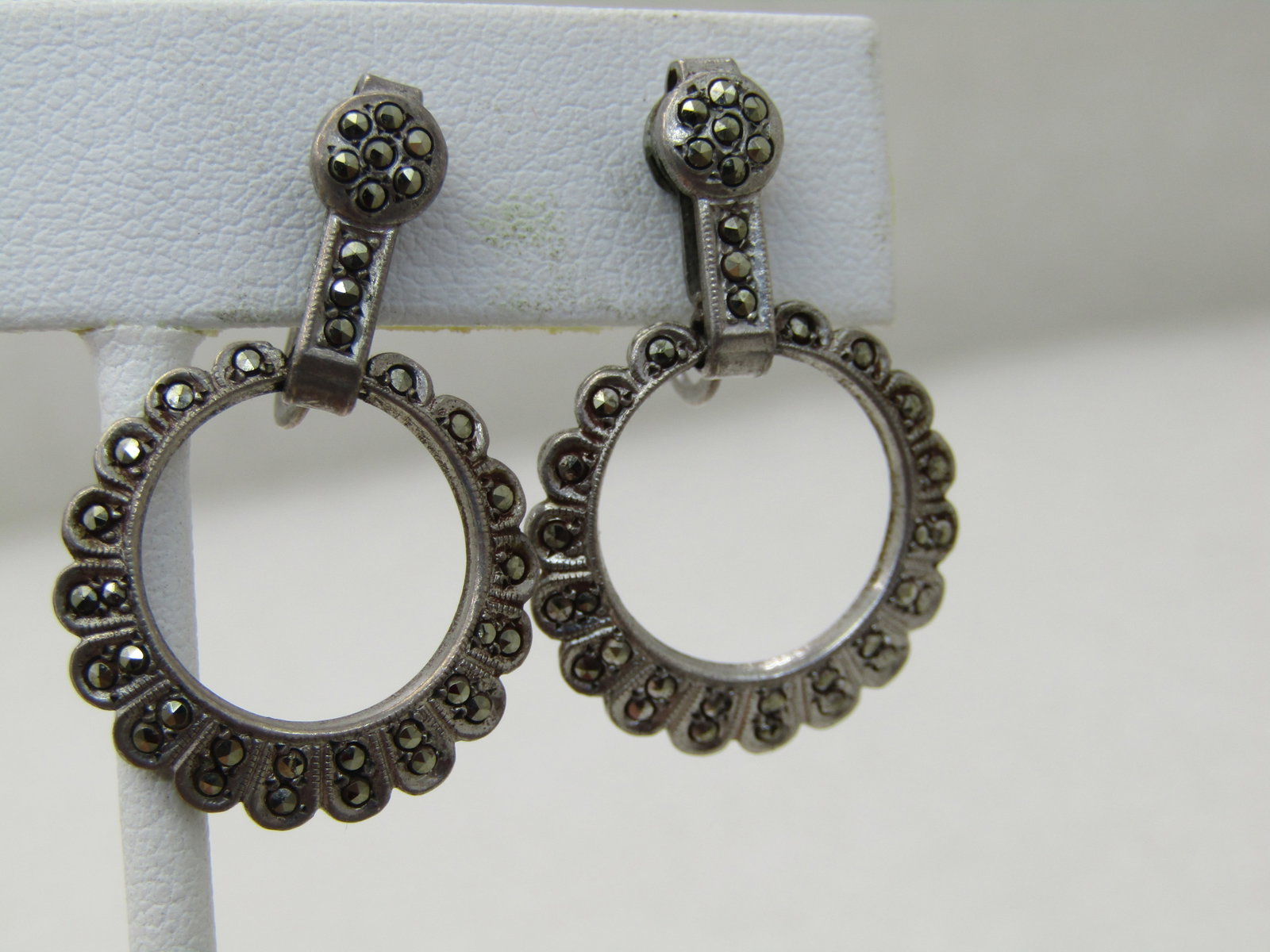 Vintage Sterling Silver Marcasite Earrings, Stud/Dangle, Marcasite, Mid-Century - 3