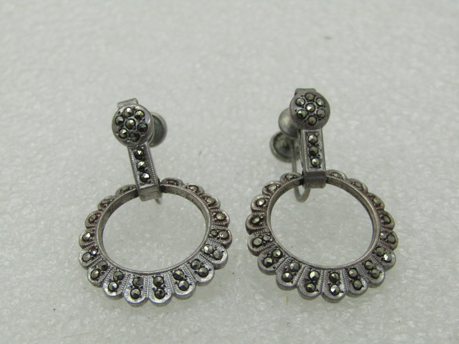 Vintage Sterling Silver Marcasite Earrings, Stud/Dangle, Marcasite, Mid-Century - 5
