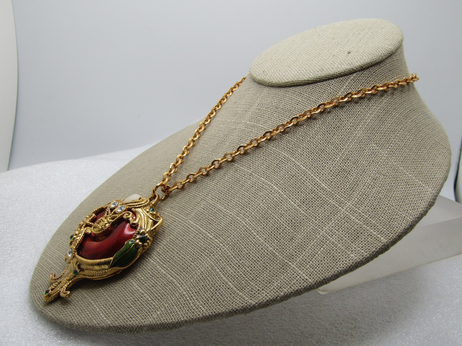 Vintage Enameled Locket Rhinestone Necklace Signed Berebi, Limited Edition, 1980's-1990's - 2
