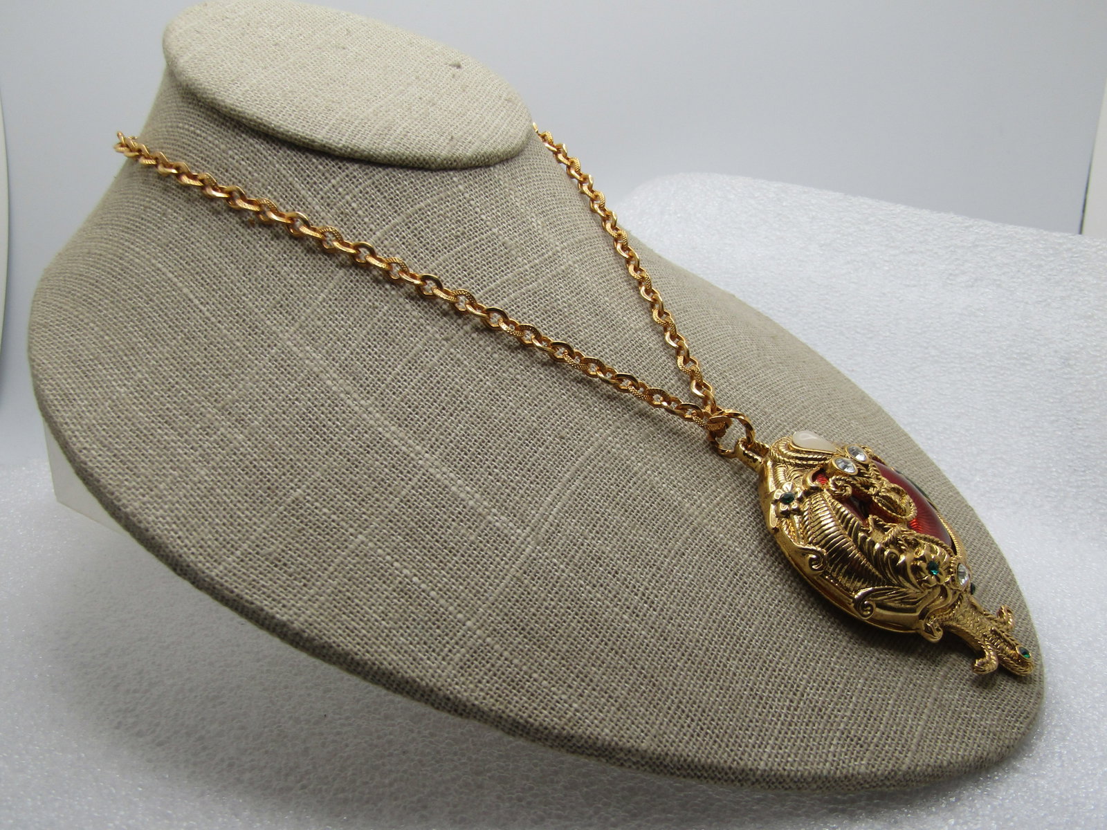 Vintage Enameled Locket Rhinestone Necklace Signed Berebi, Limited Edition, 1980's-1990's - 3