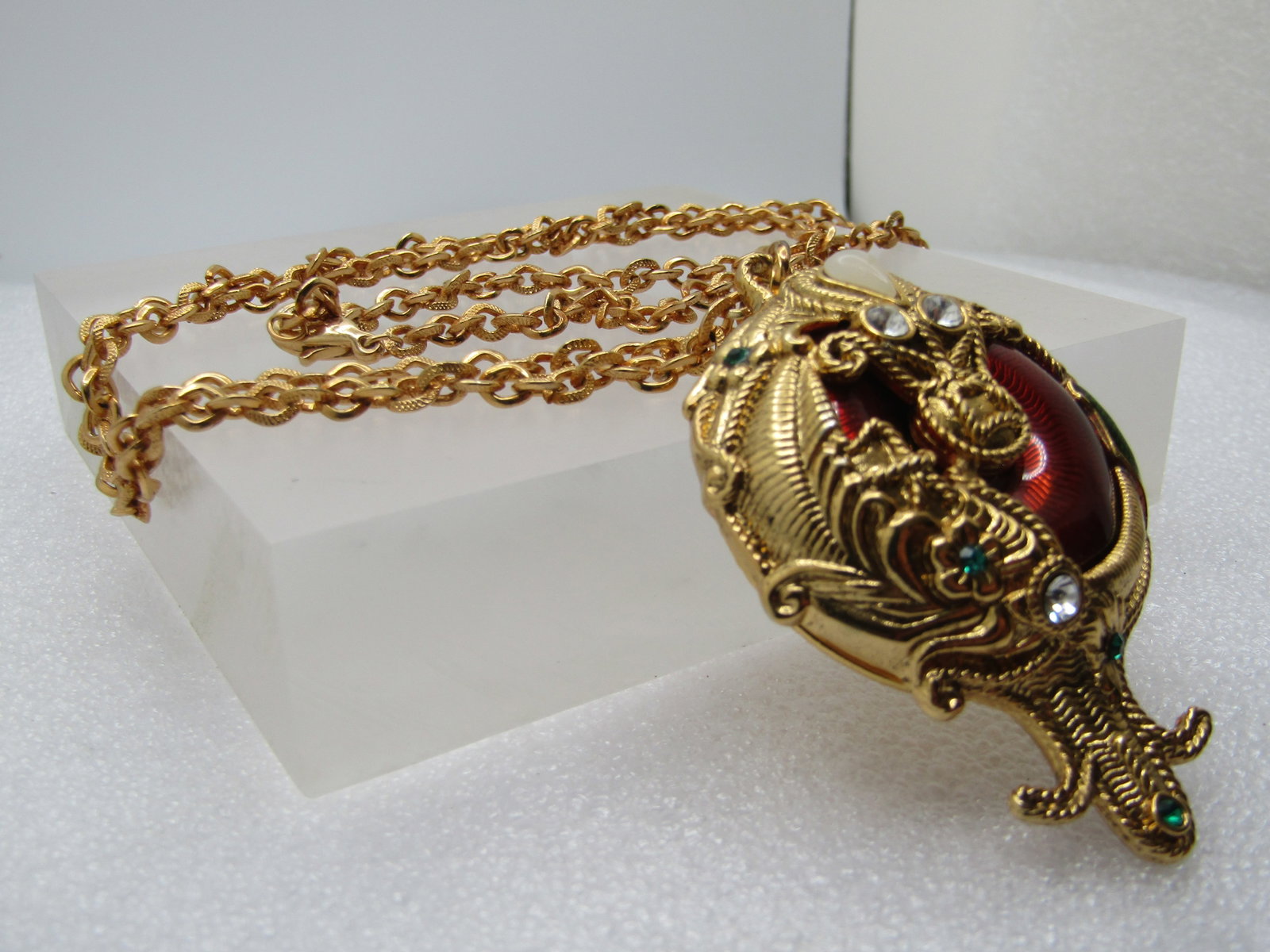 Vintage Enameled Locket Rhinestone Necklace Signed Berebi, Limited Edition, 1980's-1990's - 7