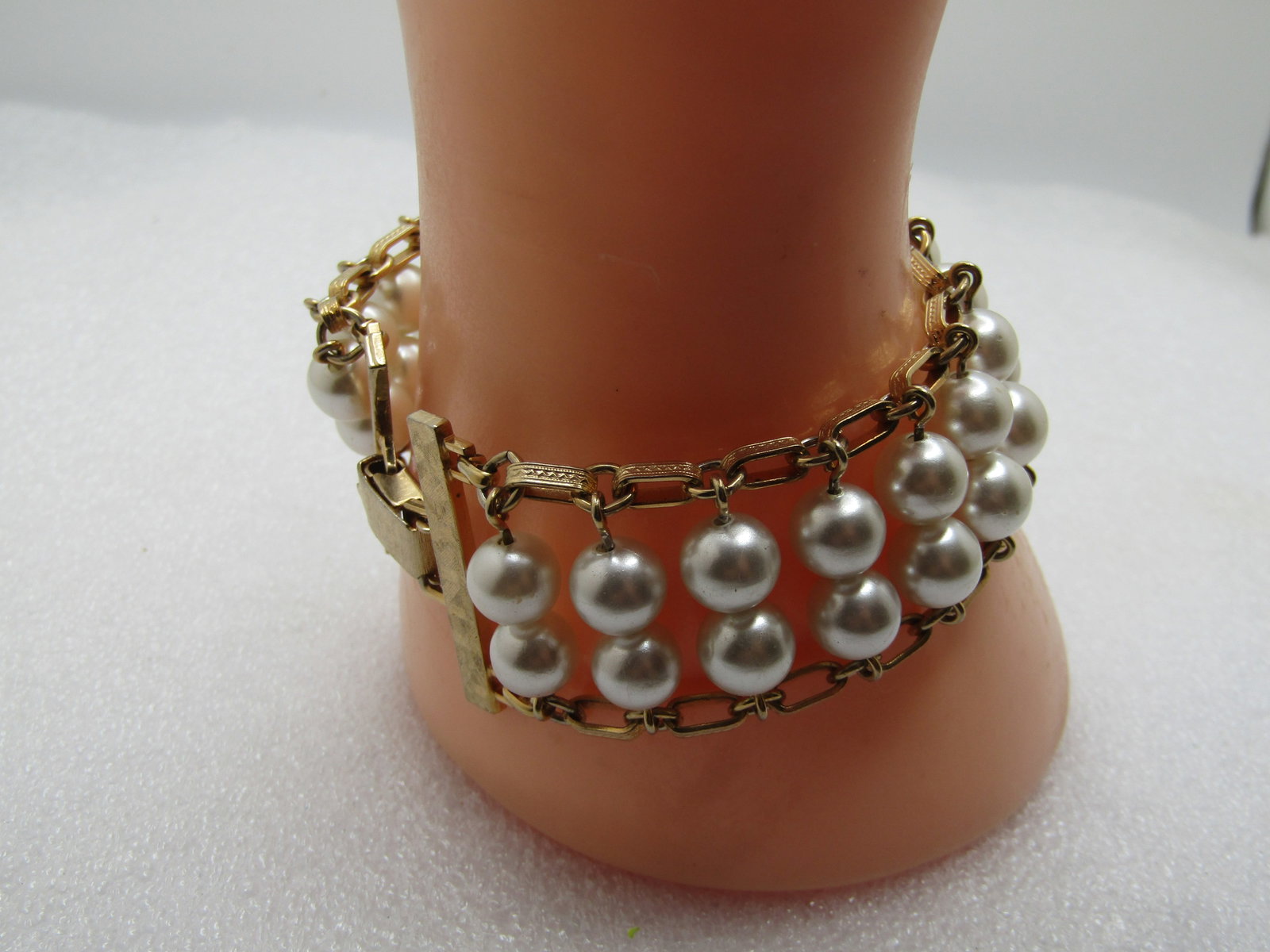 Vintage Double Faux Pearl Bracelet, 7.5" Sarah Coventry, 1960's-1970's - 3